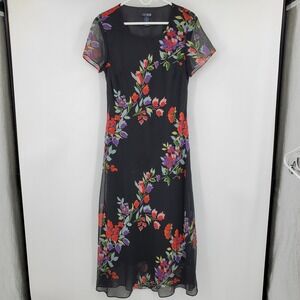 Eva Blue 14 Black Dark Floral Beaded Sheer Overlay Maxi Dress Short Sleeve Fairy